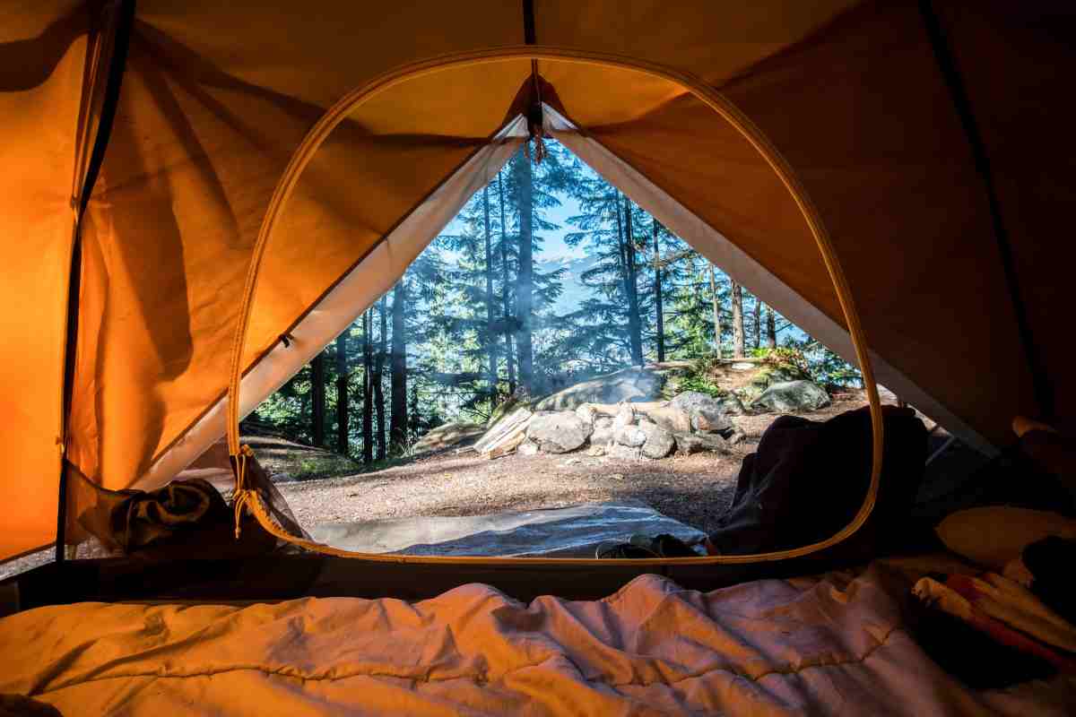 Tenda aperta in un bosco