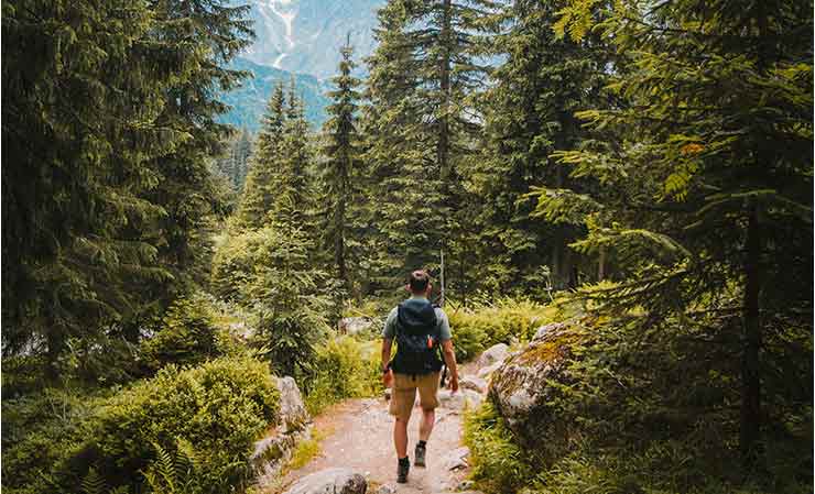 ragazzo fa trekking in montagna